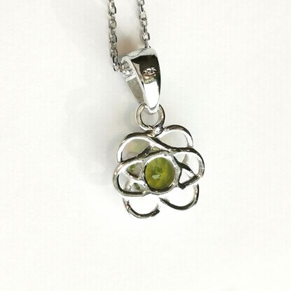 NEW Modernist flower Peridot sterling silver pendant necklace - Picture 2 of 6
